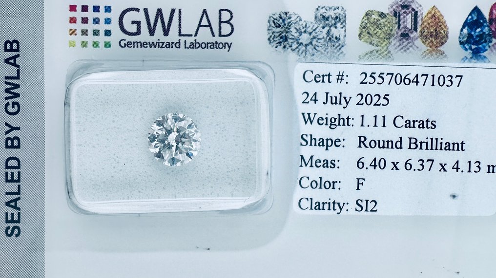 1 pcs Gyémánt  (Természetes)  - 1.11 ct - Kerek - F - SI2 - Gemewizard Gemmológiai Laboratórium (GWLab) - ( TERMÉSZETES - VG/EX/VG ) #4.3