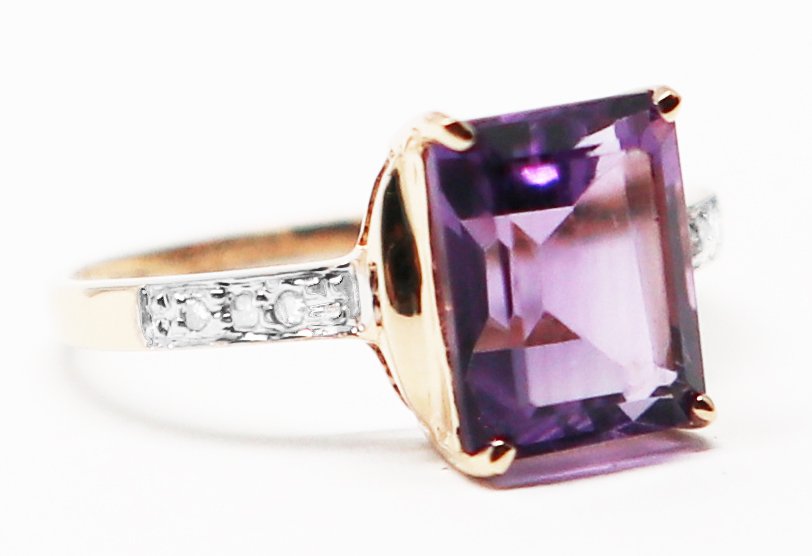没有保留价 - 戒指 - 14K包金 黄金 紫水晶 - 钻石 #1.0