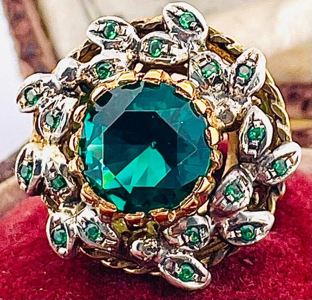 No Reserve Price - Ring - 9 kt. Yellow gold, Silver Emerald #4.3