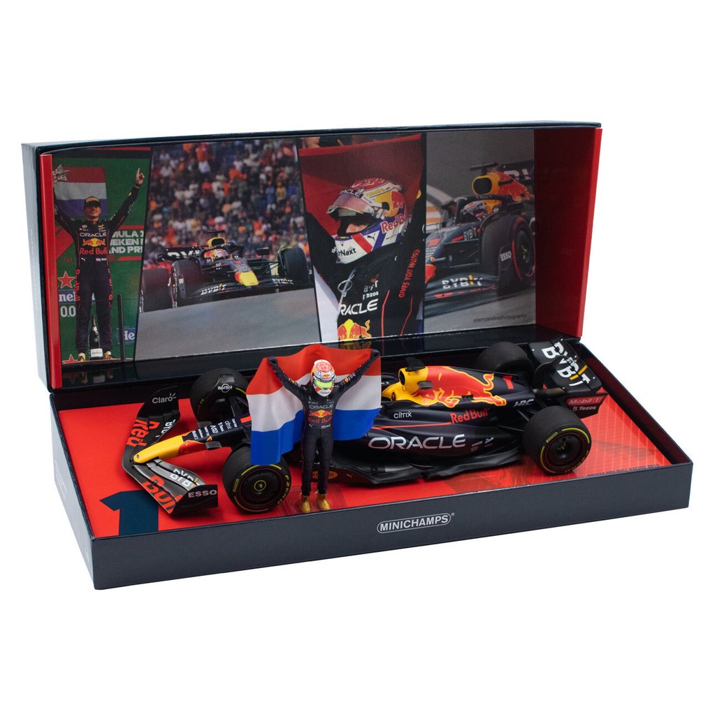 MiniChamps 1:18 - Model race car - Red Bull Racing RB19 Formula 1 Car with Max Verstappen figure - F1 GP Netherlands #1.0