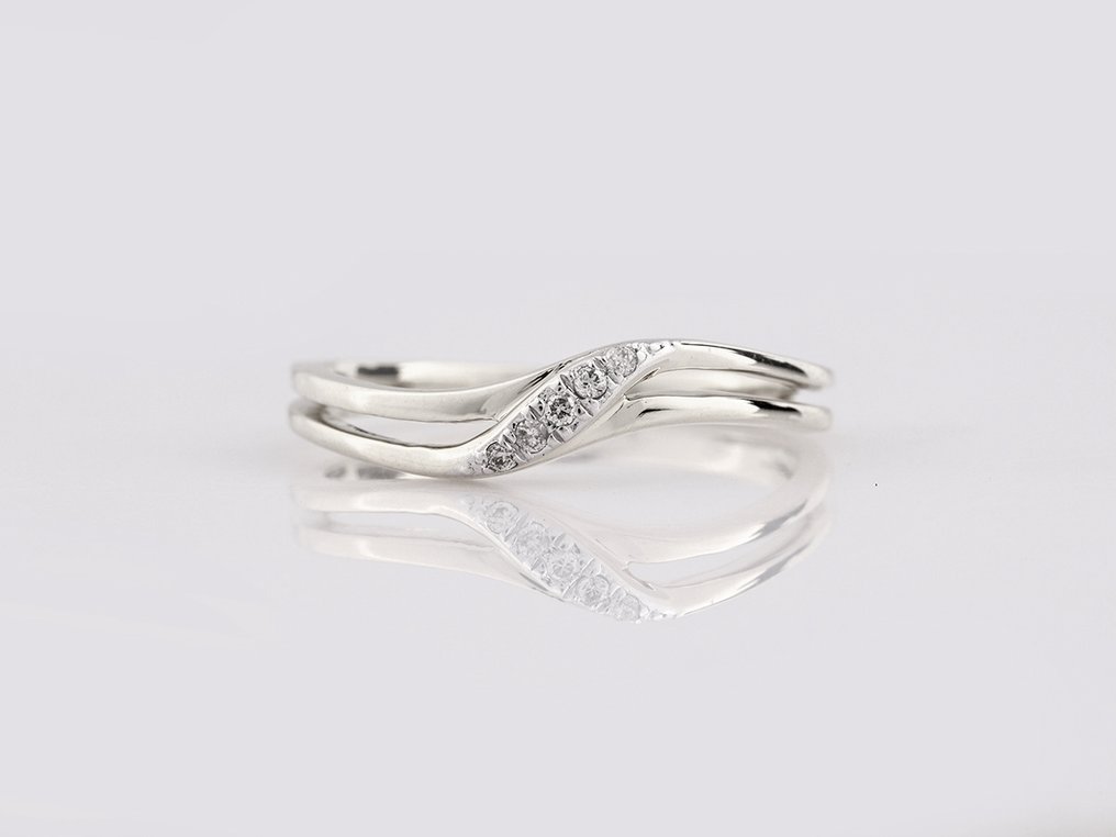 戒指 - 14K包金 白金 -  0.03ct. tw. 钻石 (天然)  #1.0