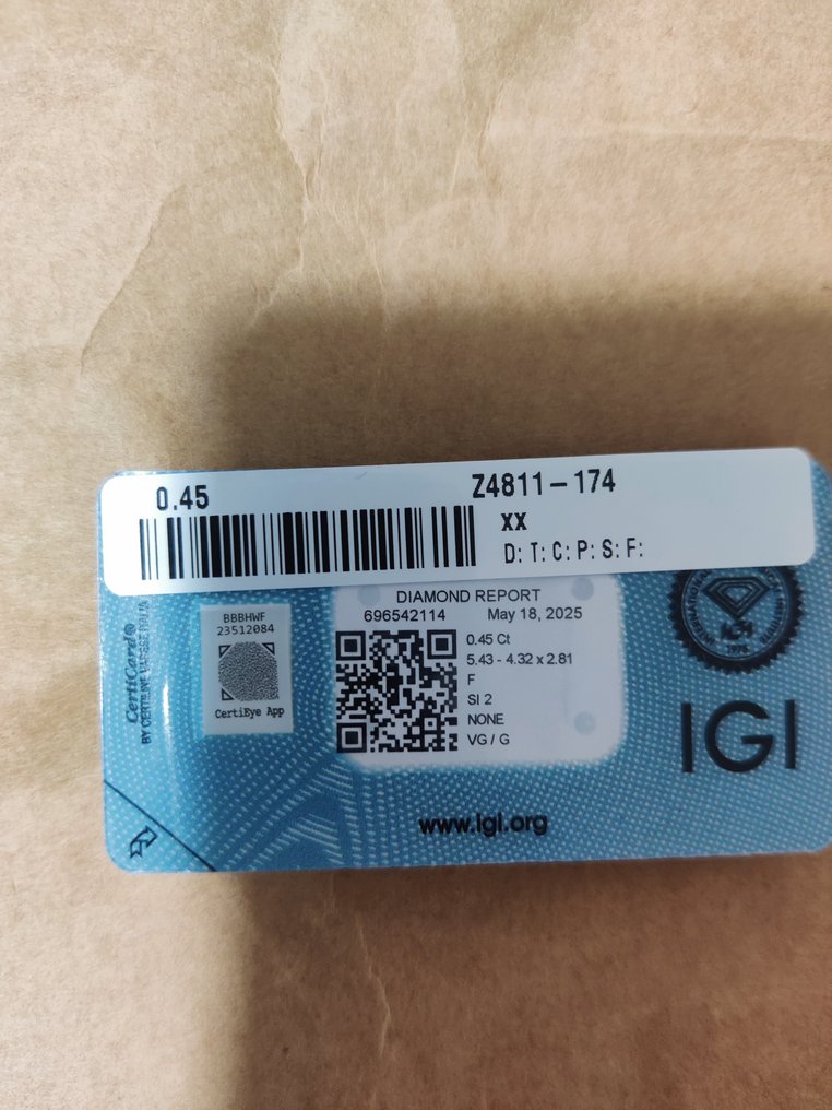 1 pcs Διαμάντι (Φυσικό) - 0.45 ct - Οβάλ - F - SI2 - International Gemological Institute (IGI) #3.2