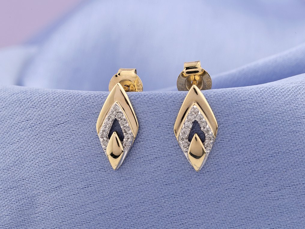 Nincs minimálár - Drop fülbevaló - 14 kt. Sárga arany - 0.10ct. tw. Gyémánt (Természetes) #4.3