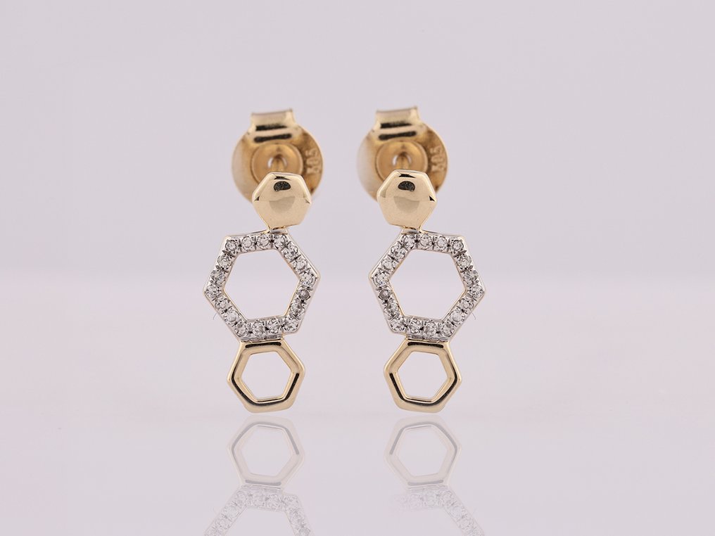 Sans prix de réserve - Boucles d'oreilles - 14 carats Or jaune - 0.07ct. tw. Diamant (Naturelle) #1.0