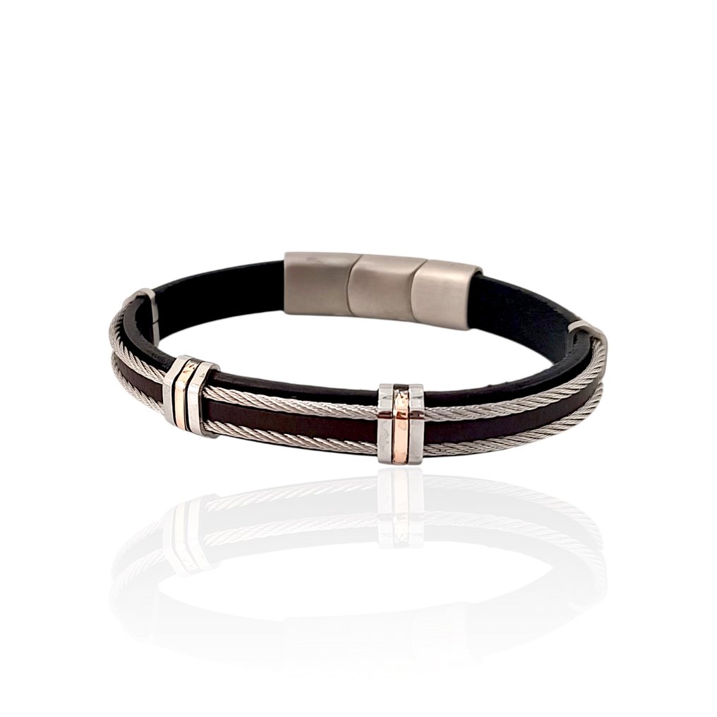 18K包金 - 基础手链，采用外科级不锈钢, 玫瑰金 - 手镯 - 意大利制造 #1.0