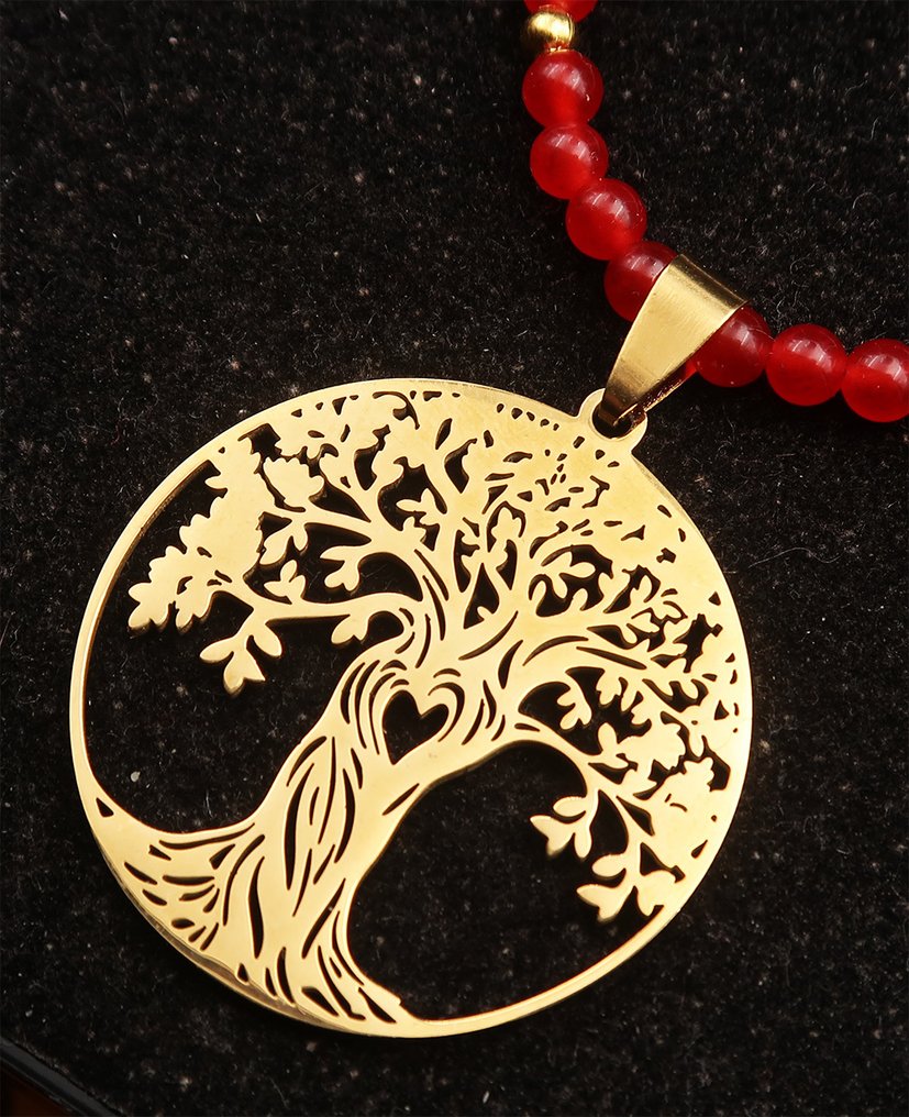 Rubis – Pyhä elämänpuu – Elämän ja harmonian energia – 14 karaatin kultainen lukko - Kaulakoru #2.1