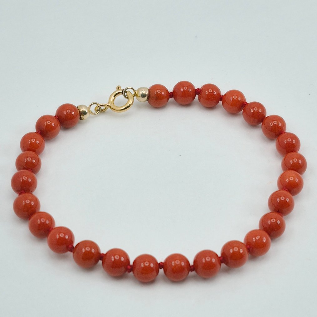 Κοράλλι αίματος - 18 καράτια - Κίτρινο χρυσό - Βραχιόλι - CORALLO MEDITERRANEO #1.0