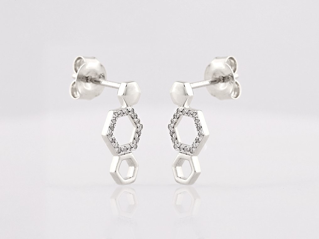 χωρίς τιμή ασφαλείας - Σκουλαρίκια - 14 καράτια Λευκός χρυσός -  0.07ct. tw. Διαμάντι (Φυσικό)  #2.1