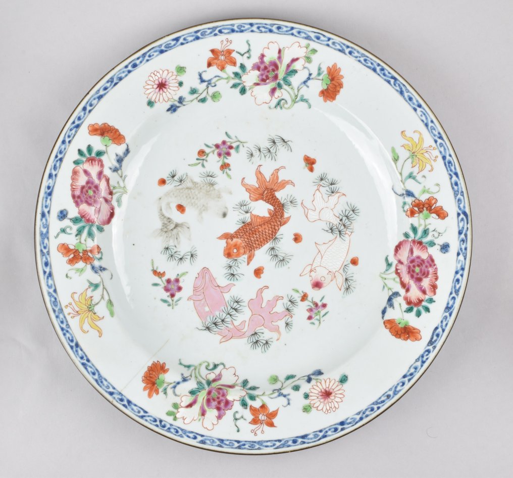 充電板 - 一件中国粉彩金鱼托盘 - 瓷器 #1.0