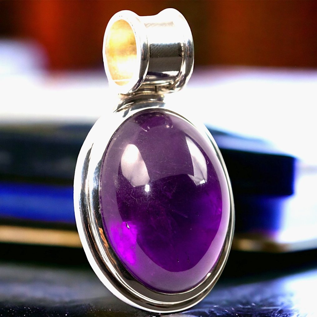 自然深紫色——首选玻利维亚紫水晶——意大利银质吊坠 - 高度: 48 mm - 宽度: 28 mm- 26 g #1.0