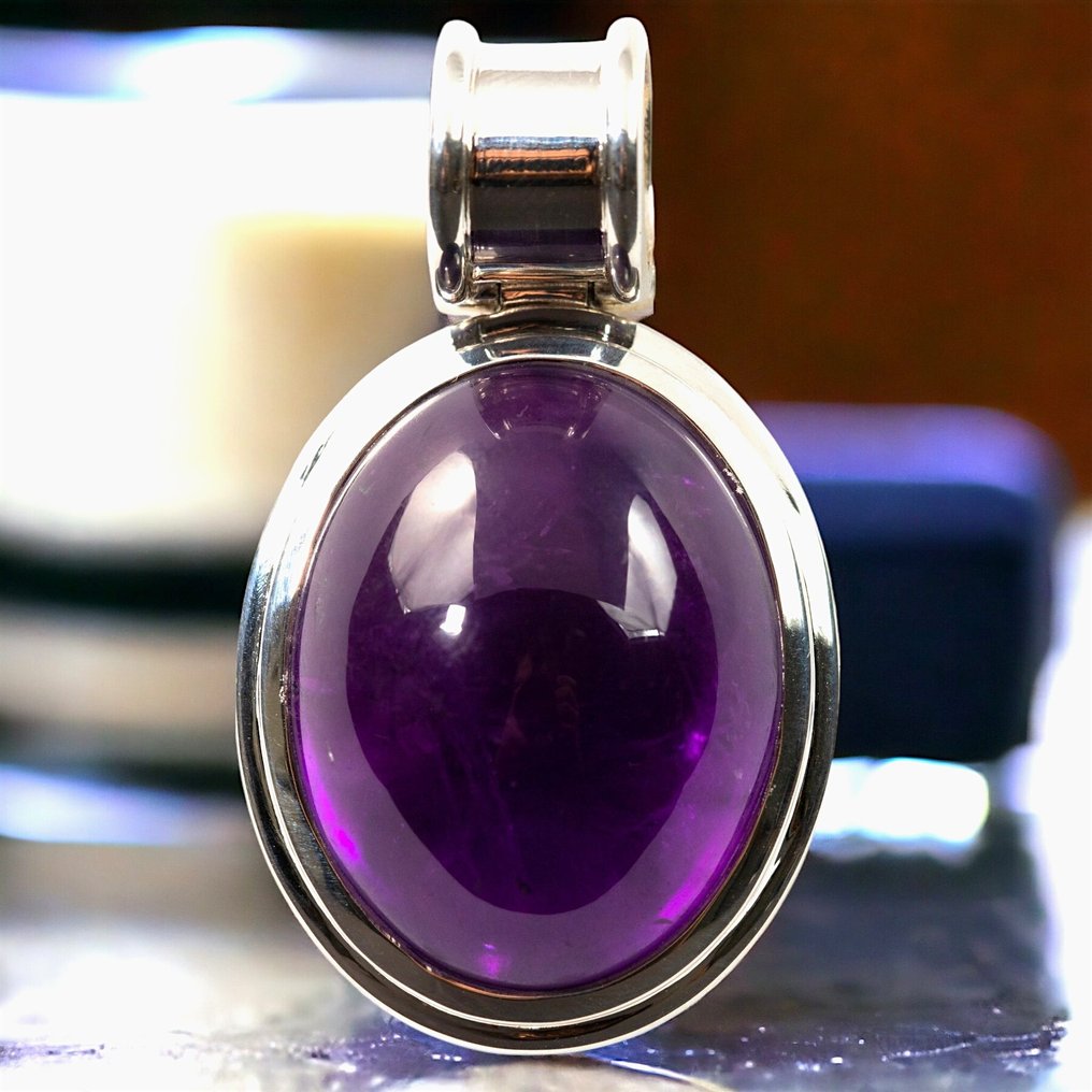 自然深紫色——首选玻利维亚紫水晶——意大利银质吊坠 - 高度: 48 mm - 宽度: 28 mm- 26 g #2.1