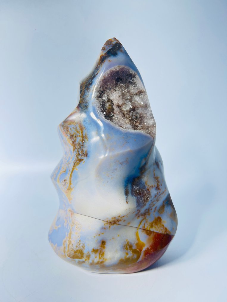 Fiamma di Giada Oceanica Blu Dorata con tasca di druzy scintillante - Altezza: 185 mm - Larghezza: 110 mm- 1532 g - (1) #1.0