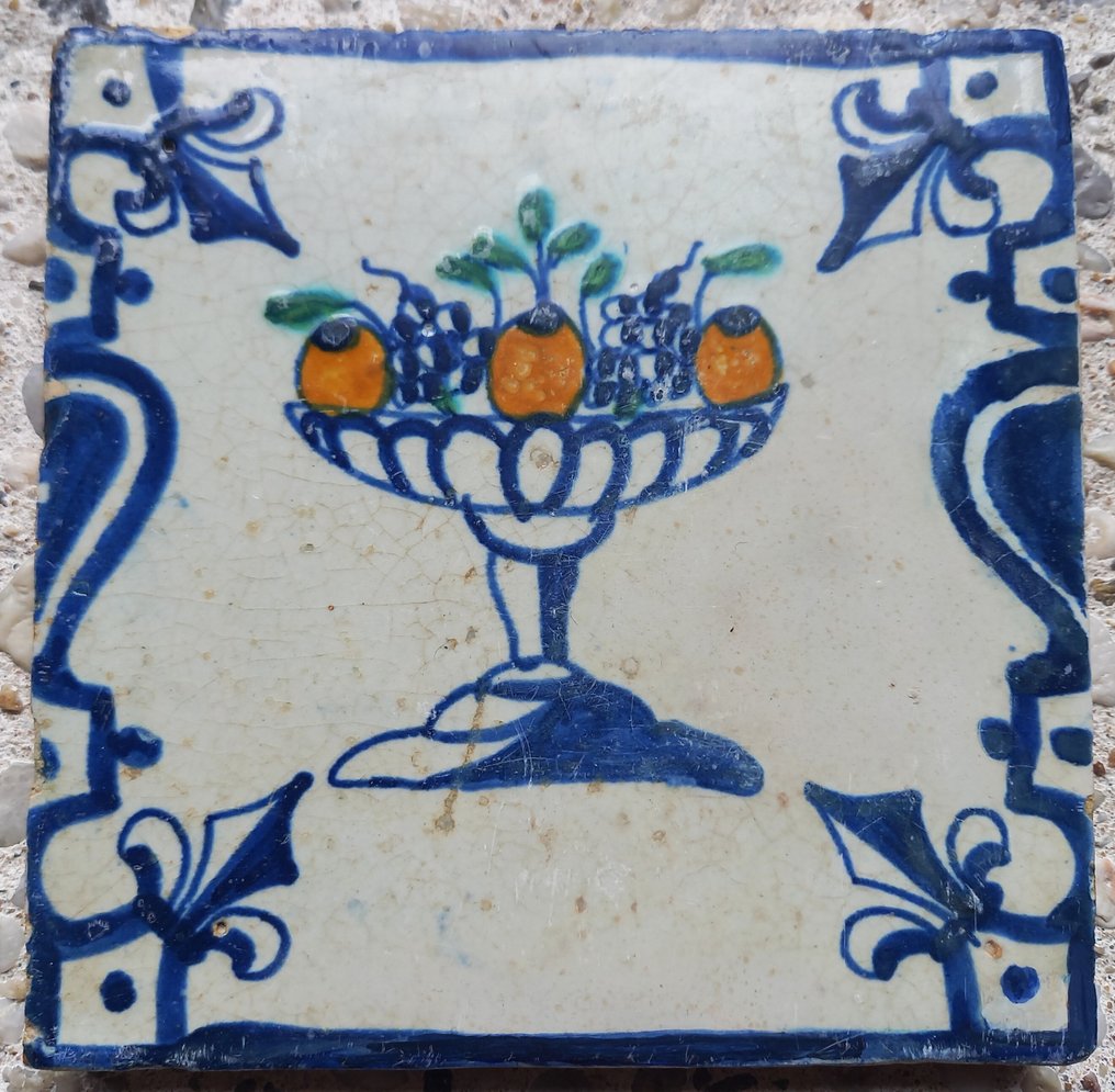  Πλακάκι - Αρχαία πλακάκι με καλάθι φρούτων - 1600-1650  #2.1