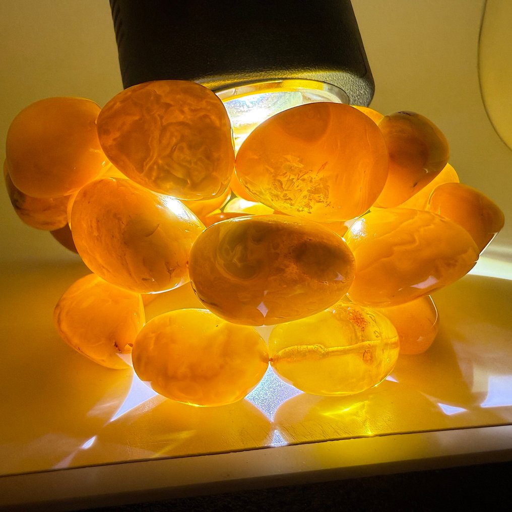 Duży naturalny biały naszyjnik z bursztynu o wadze 100,2 gramów - B - Succinite - fossilized pine tree resin #4.3