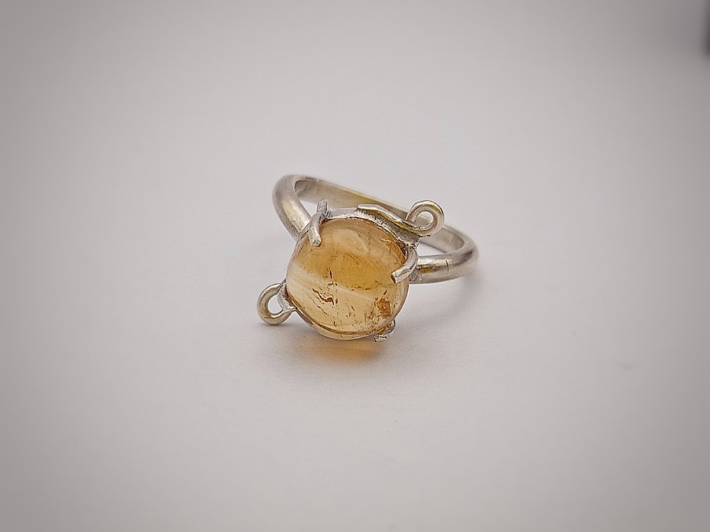 手工製作的 925 銀戒指，鑲嵌頂級黃水晶，獨一無二- 3.2 g - (1) #2.1