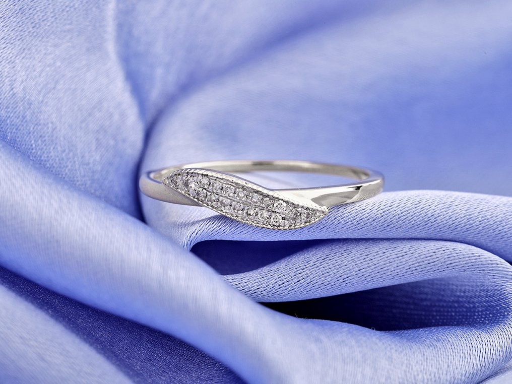 Fără preț de rezervă - Inel - 14 ct. Aur alb - 0.07ct. tw. Diamant (Natural) #1.0