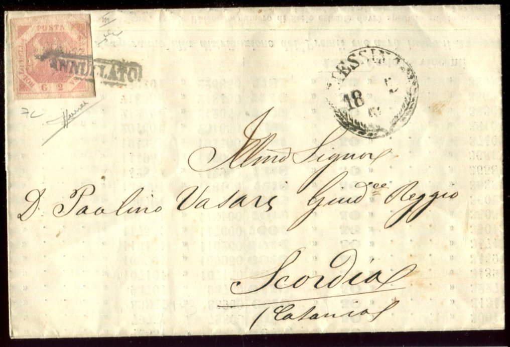 Ókori itáliai államok - Nápoly 1858 - „Via di Mare” belföldi díjak a Két Szicília Királyságában. - Sassone 7c. #1.0