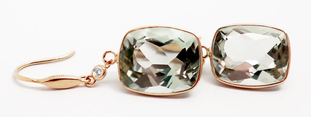 Fără preț de rezervă - Cercei - 14 ct. Aur galben Cuarţ - Diamant #3.2