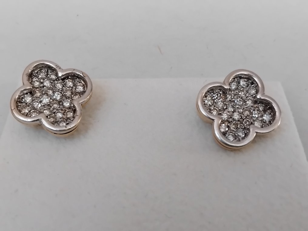 Koktél fülbevaló - 18 kt. Fehér arany, Sárga arany - 1.00ct. tw. Gyémánt (Természetes) - Gyémánt #3.2