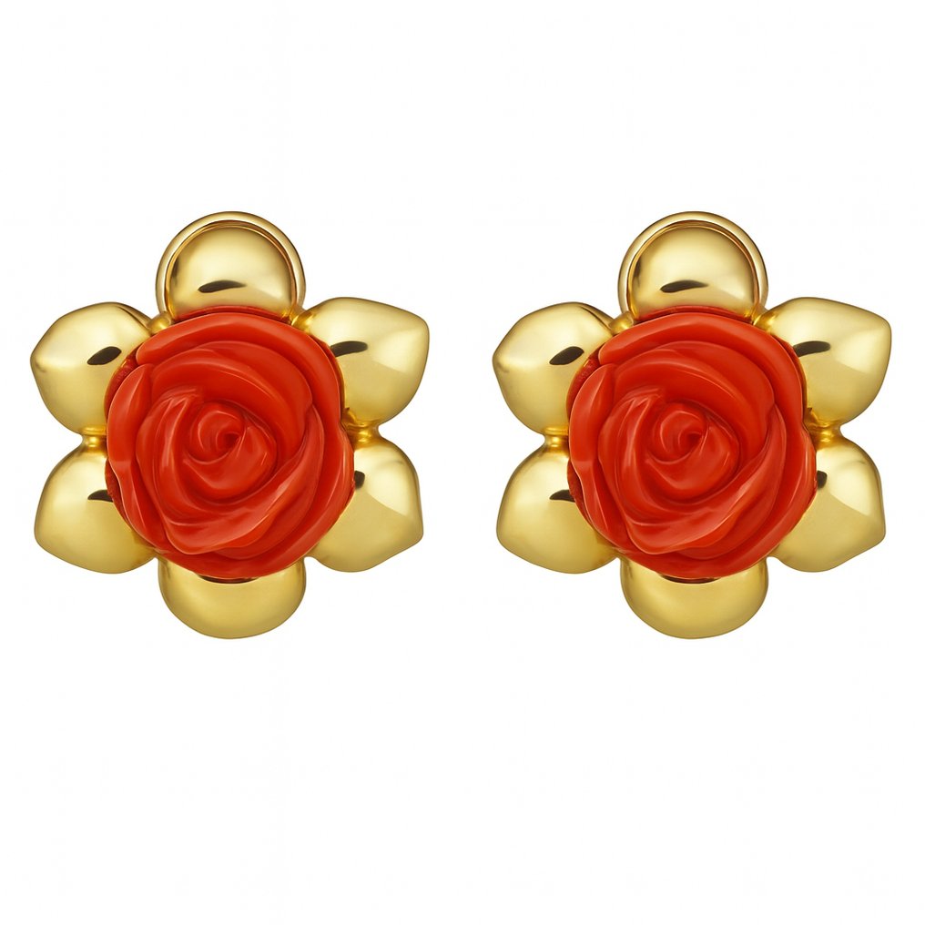 Boucles d'oreilles - 18 carats Or jaune - Corail #1.0