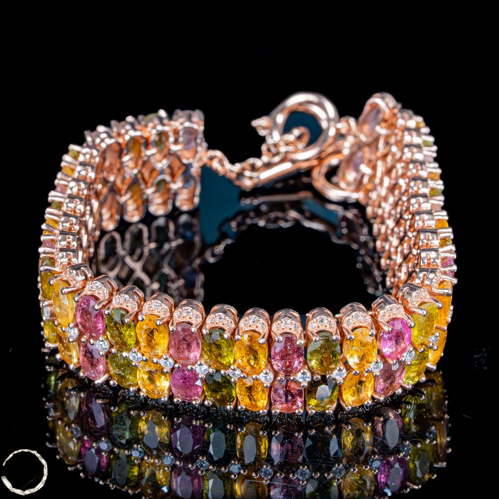 稀有天然碧玺手链，最高品质 925 银 - 161,95 克拉- 32.39 g #3.2