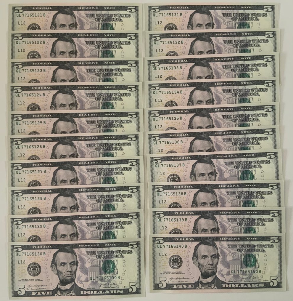 美国. - 20 x 5 Dollars - 2021  (没有保留价) #1.0