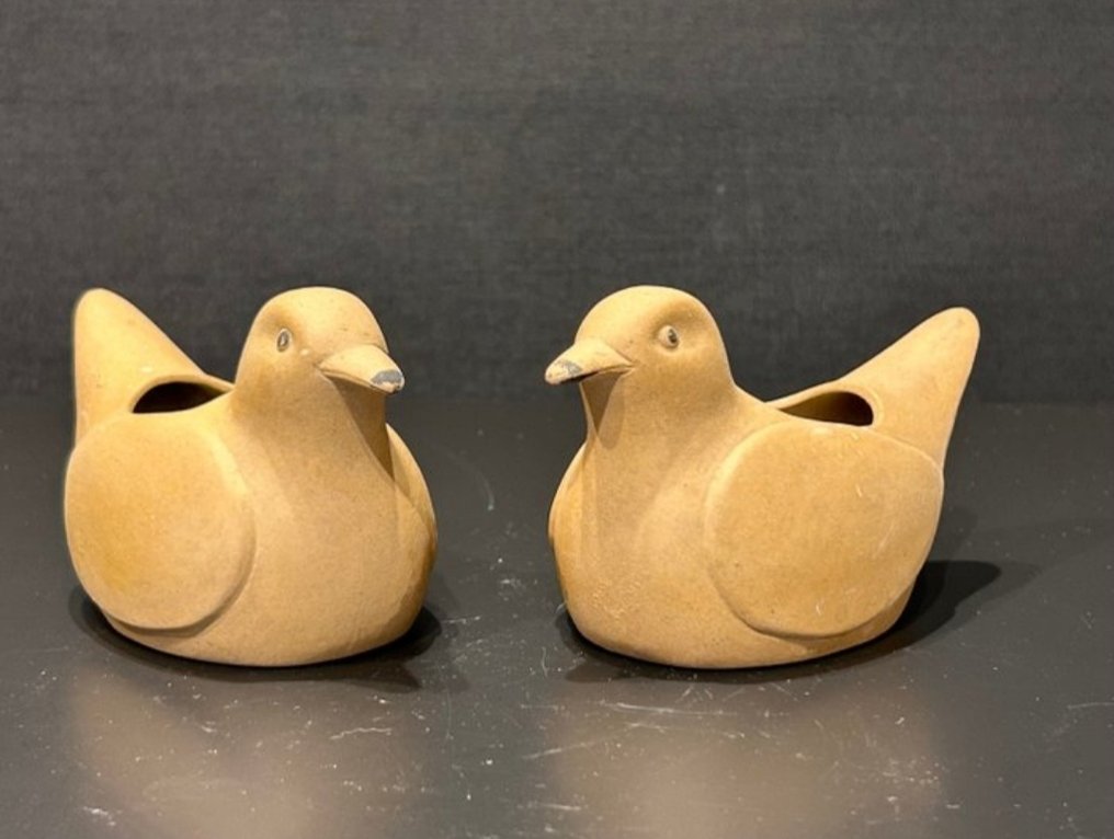 Sculpture, Yixing due uccelli - 7 cm - Faïence #1.0