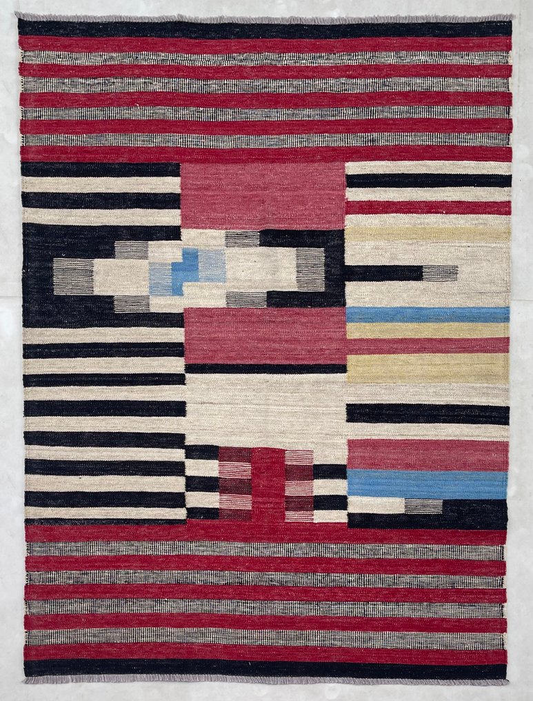 阿富汗现代毯子 -（未使用）- 未用过 - 新的 - 羊毛 - 手工编织 - 阿富汗 - 凯利姆平织地毯 - 181 cm - 138 cm #1.0