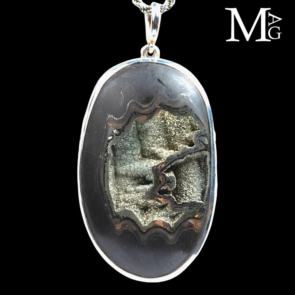Extraordinary Speetoniceras Versicolor - Pyritized Ammonite Set in Silver Pendant - Certified - Height: 65 mm - Width: 32.5 mm- 30 g #3.2