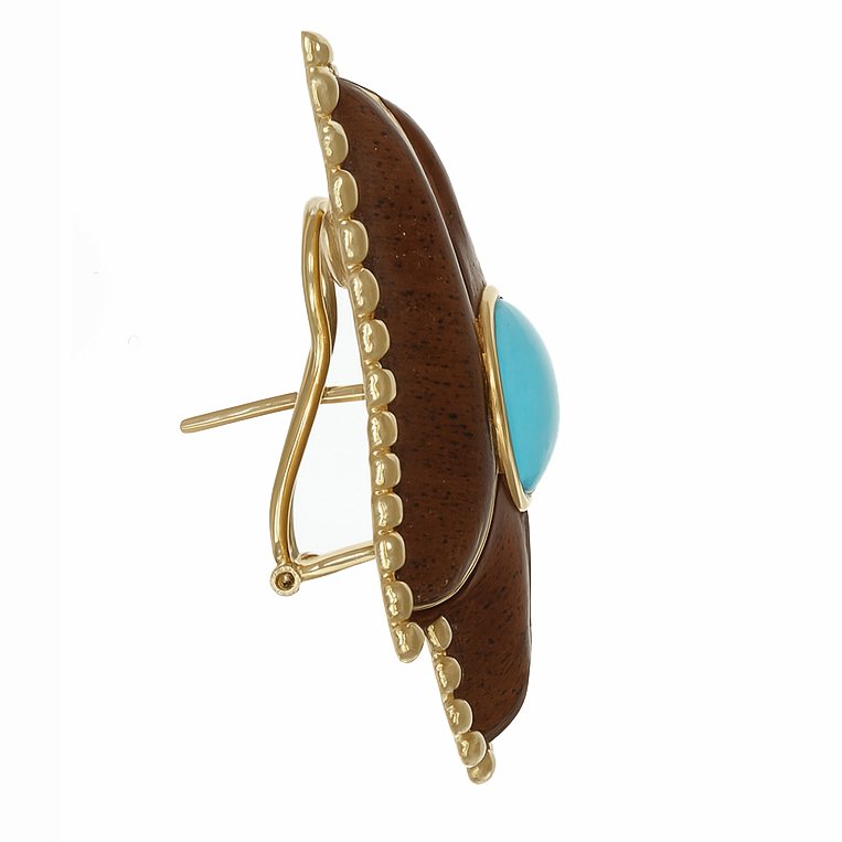 Σκουλαρίκια - 18 καράτια Κίτρινο χρυσό -  5.50ct. tw. Τυρκουάζ #3.2