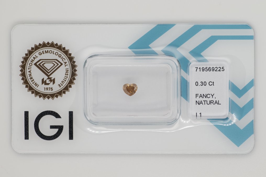 沒有保留價 - 1 pcs 鑽石 (天然彩色) - 0.30 ct - 心形 - Fancy 淡褐色 黃色 - I1 - 國際寶石學院(International Gemological Institute (IGI)) #1.0