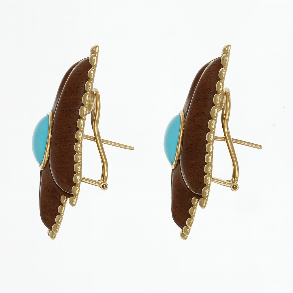 Σκουλαρίκια - 18 καράτια Κίτρινο χρυσό -  5.50ct. tw. Τυρκουάζ #4.3