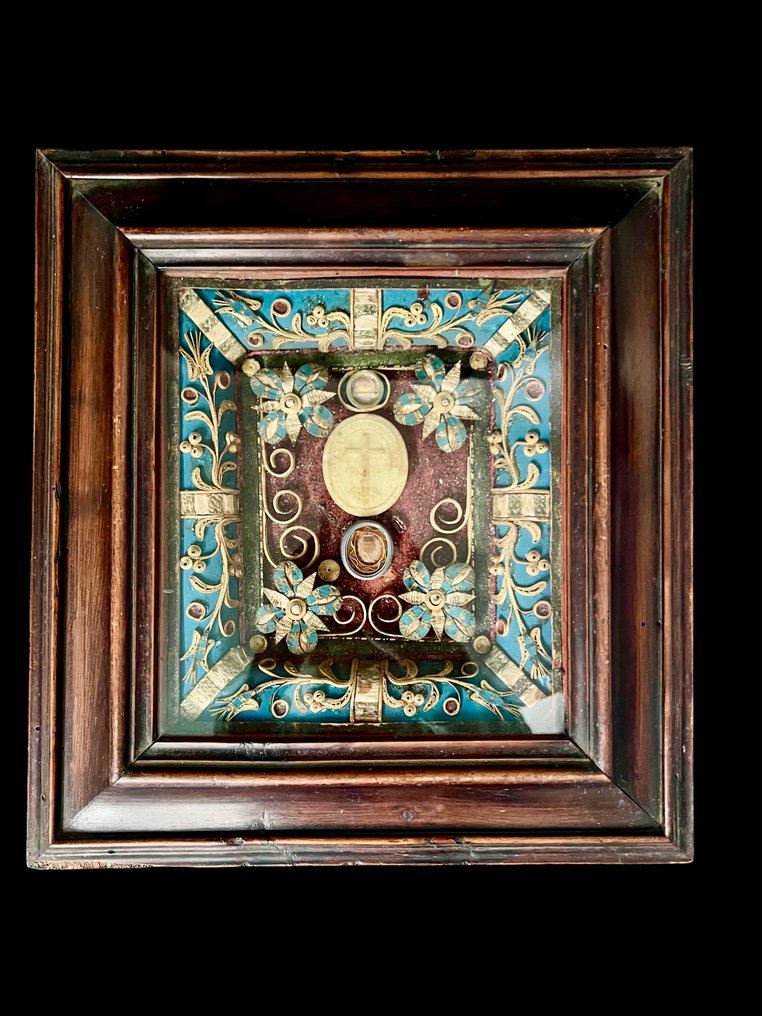 Λειψανοθήκη - Ξύλο, Γυαλί, Χαρτί, Κερί - 1750-1800 - Λειψανοθήκη του Αγίου Μανσουέ #1.0