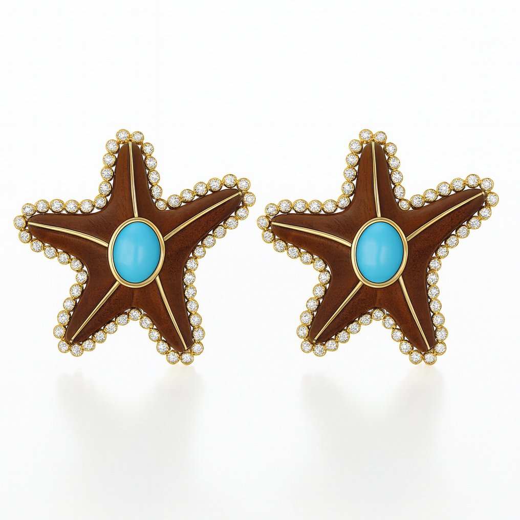 Σκουλαρίκια - 18 καράτια Κίτρινο χρυσό -  5.50ct. tw. Τυρκουάζ #1.0