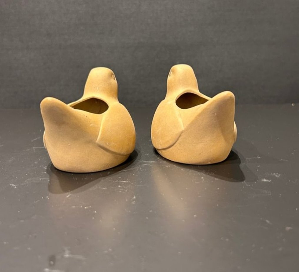 Sculpture, Yixing due uccelli - 7 cm - Faïence #1.0