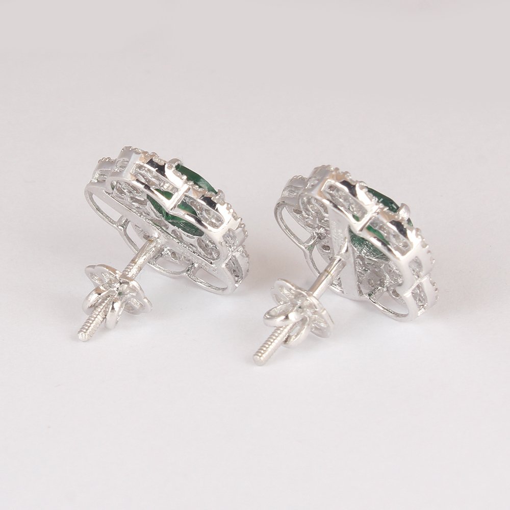 Boucles d'oreilles cloutées - 14 carats Or blanc - 5.55ct. tw. Tsavorite - Diamant - Boucles d'oreilles en diamant Tsavorite #3.2