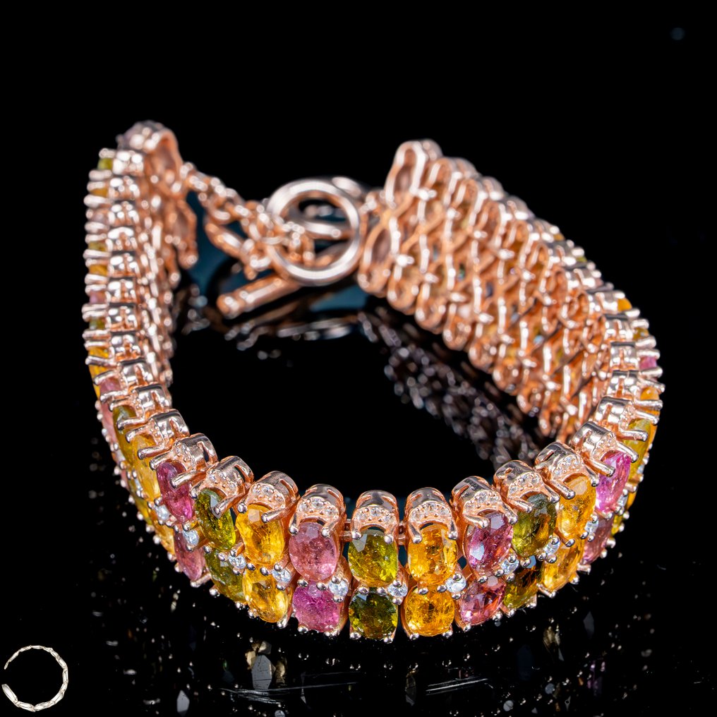 稀有天然碧玺手链，最高品质 925 银 - 161,95 克拉- 32.39 g #2.1