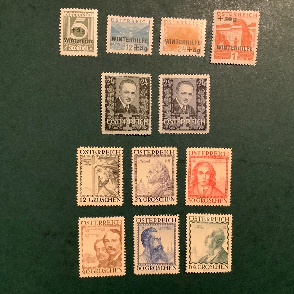 Autriche 1933/1934 - Trois émissions complètes avec Winterhulp et bouwmeesters. - Michel 563/566 en 589/596 #1.0