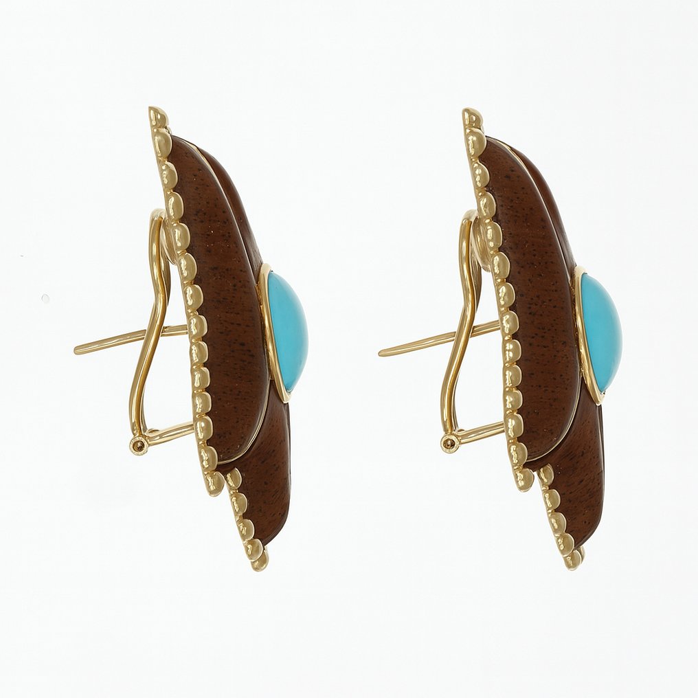 Σκουλαρίκια - 18 καράτια Κίτρινο χρυσό -  5.50ct. tw. Τυρκουάζ #2.1