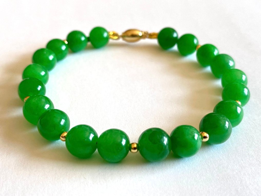 18 克拉(750)黄金 - 缅甸绿色翡翠 - 手镯 #1.0