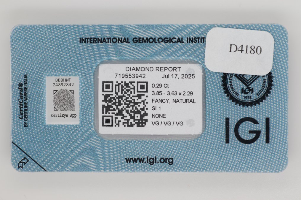 没有保留价 - 1 pcs 钻石  (天然色彩的)  - 0.29 ct - 祖母绿 - Fancy deep 棕色 - SI1 微内含一级 - 国际宝石研究院（IGI） #3.2