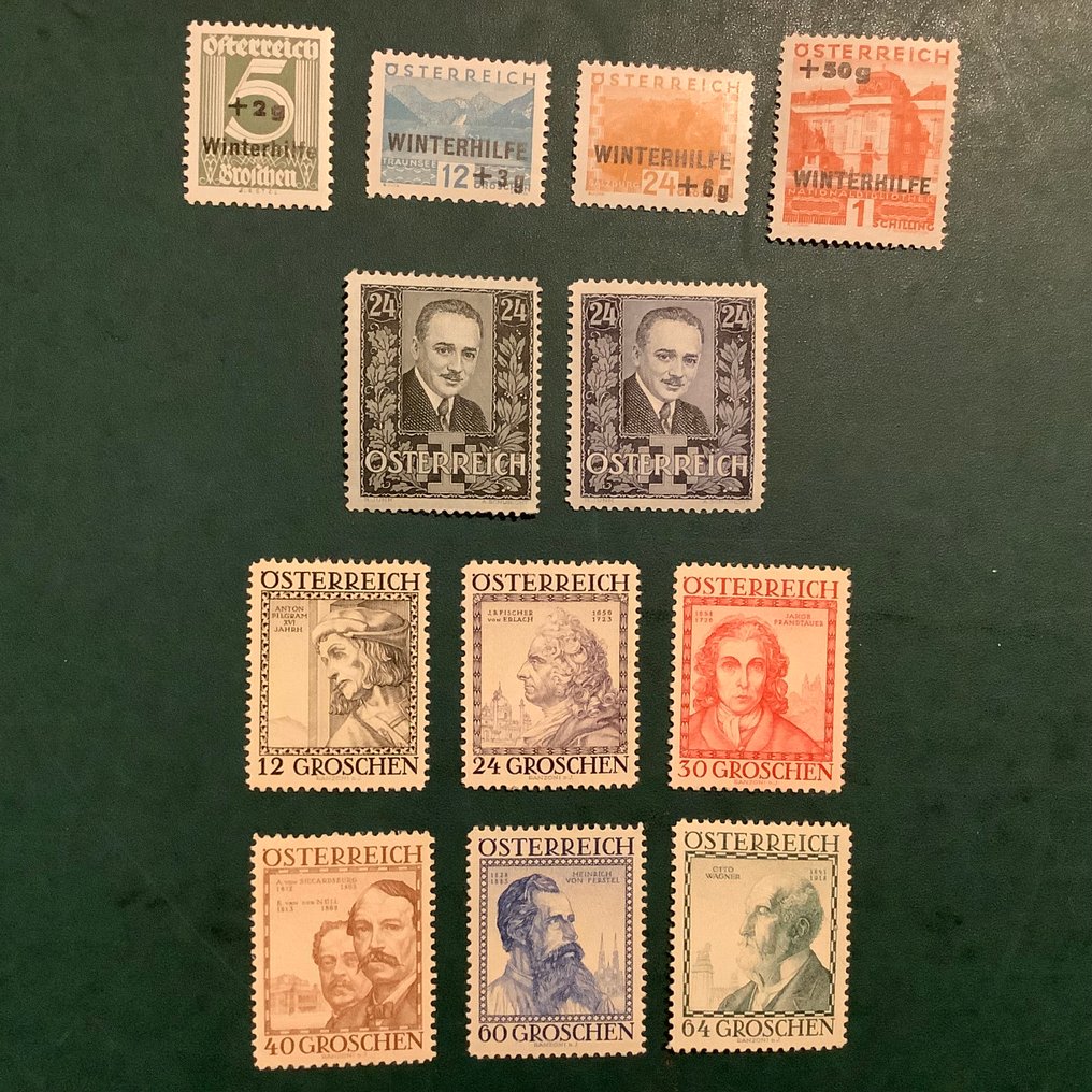 Autriche 1933/1934 - Trois émissions complètes avec Winterhulp et bouwmeesters. - Michel 563/566 en 589/596 #3.2