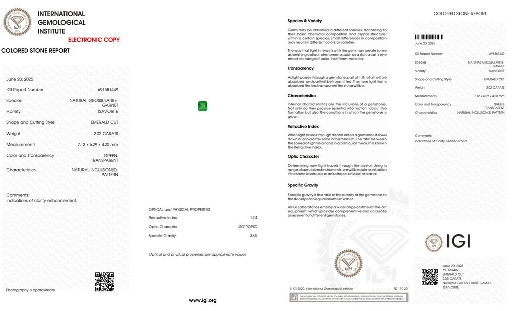 χωρίς τιμή ασφαλείας Πράσινο Τσαβορίτης  - 2.02 ct - International Gemological Institute (IGI) - Φυσική Τσαβορίτης #1.0
