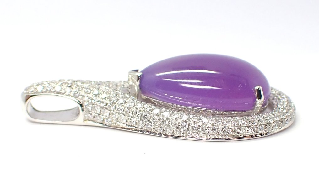 Pendentif - 18 carats Or blanc -  11.87ct. tw. Calcédoine - Diamant - Certificat IGI #2.1