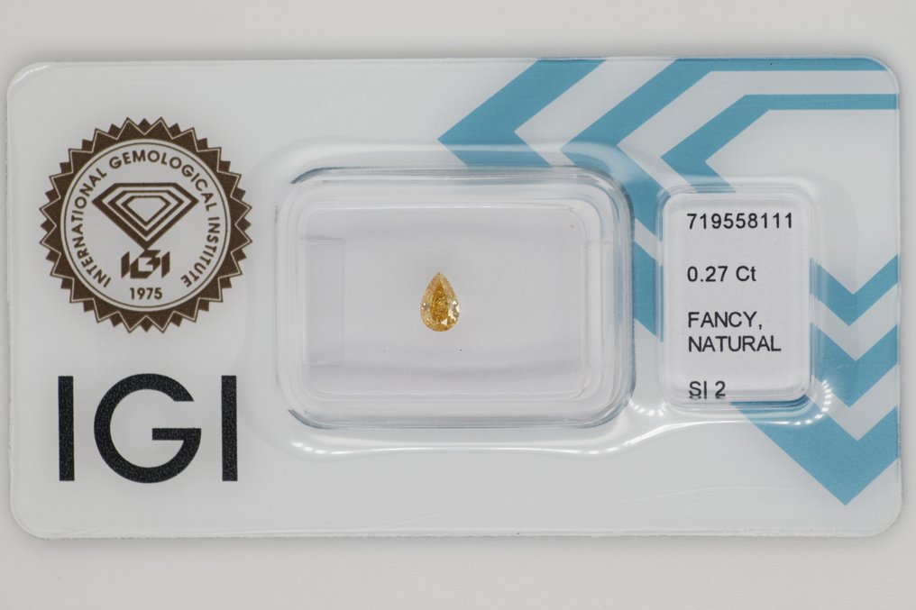 没有保留价 - 1 pcs 钻石  (天然色彩的)  - 0.27 ct - 梨形 - Fancy intense 稍帶棕色的 黄色 - SI2 微内含二级 - 国际宝石研究院（IGI） #1.0