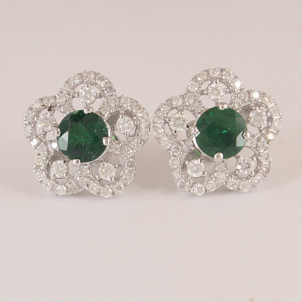 Boucles d'oreilles cloutées - 14 carats Or blanc - 5.55ct. tw. Tsavorite - Diamant - Boucles d'oreilles en diamant Tsavorite #1.0
