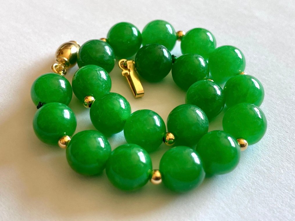 18 克拉(750)黄金 - 缅甸绿色翡翠 - 手镯 #4.3