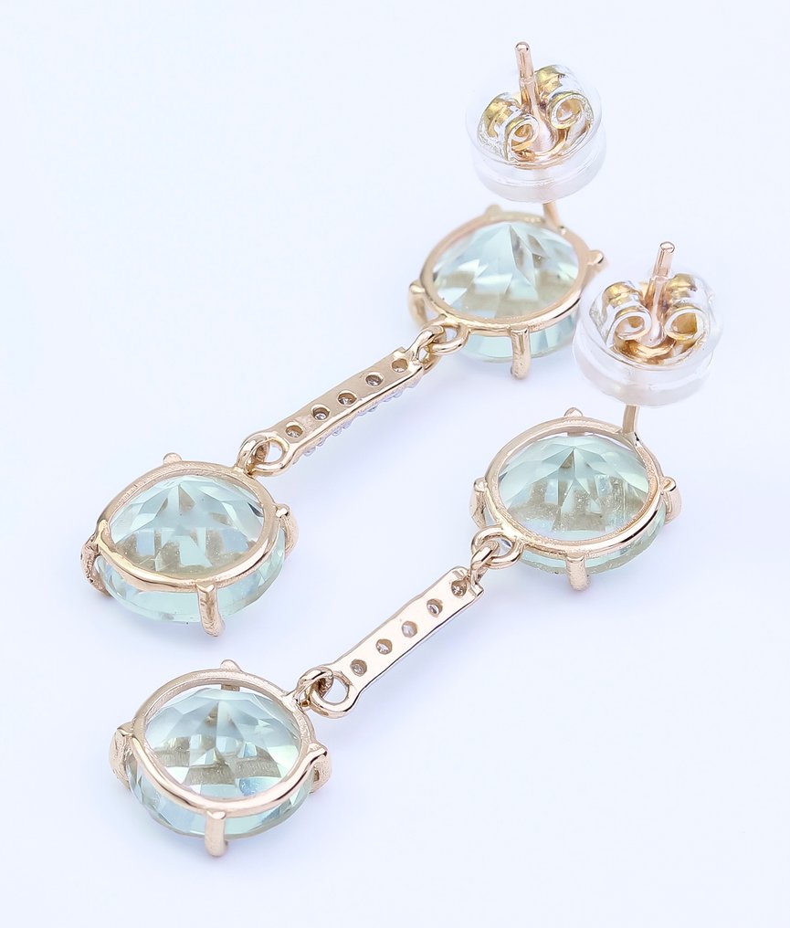 Sans prix de réserve - Boucles d'oreilles - 14 carats Or jaune Quartz - Diamant #4.3