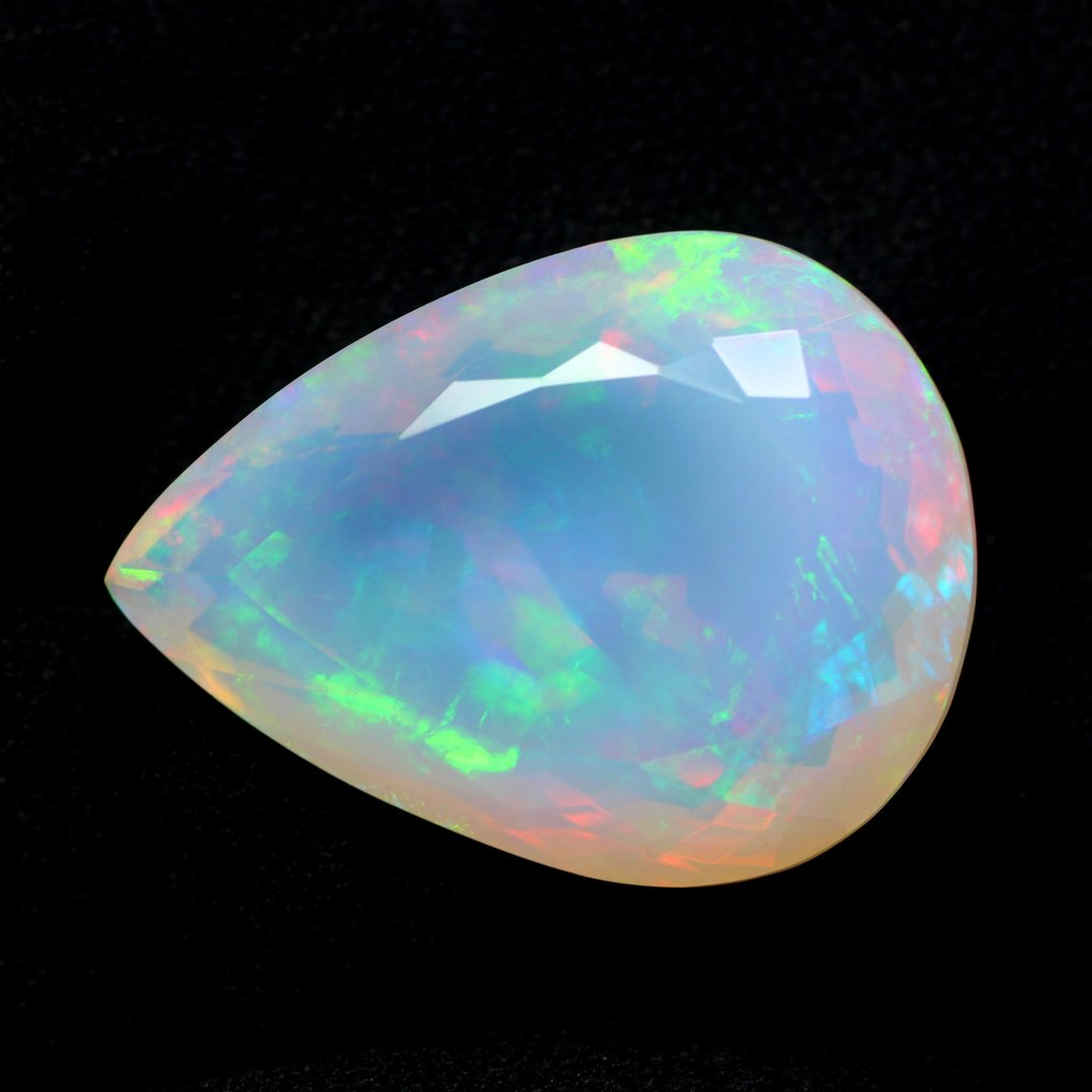 1 pcs White Opal - 28.49 ct - International Colored Gemstone Association (ICA GemLab) - Faceted Multi Colors Play #2.1