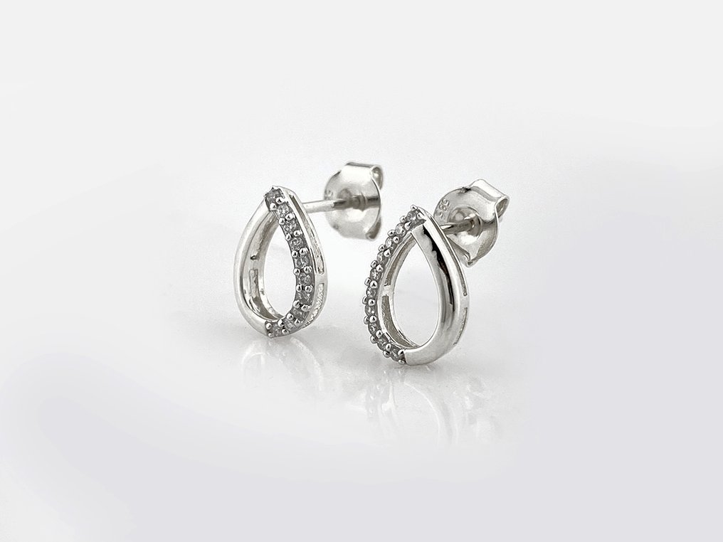 χωρίς τιμή ασφαλείας - Σκουλαρίκια - 14 καράτια Λευκός χρυσός -  0.08ct. tw. Διαμάντι (Φυσικό)  #1.0